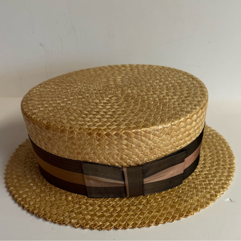 Vtg 50s Hughes Hatcher Suffrin Brown straw boaters hat Crofut & Knapp Size 7 1/4 - Picture 2 of 16